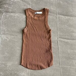 Zara Brown Ribbed Fitted Tank Top